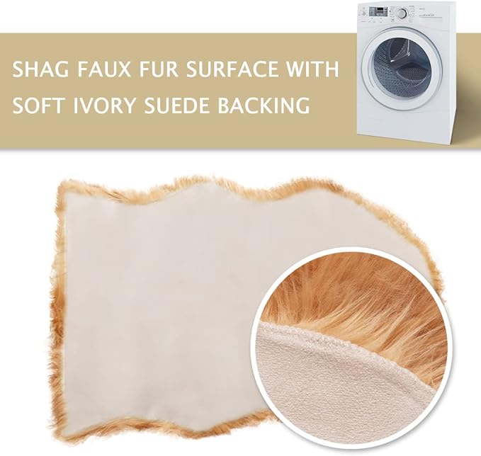 Asrug Faux Fur Dog Rug Pet Mat Ultra Cozy Throw Rug, Luxury Soft Faux Sheepskin Chair Cover Seat Pad Shag Fur Area Rugs, 24 by 36 inches (Khaki)