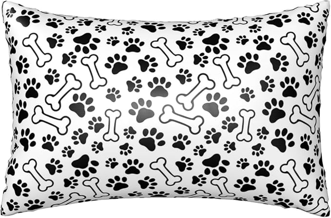 Silk Like Pillowcase for Hair and Skin Black Paw Prints and Bones 1 Pack Satin Pillowcase with Hidden Zipper Soft Breathable Smooth Cooling Pillow Cover Queen Size for Bedroom Sofa 20”x30”