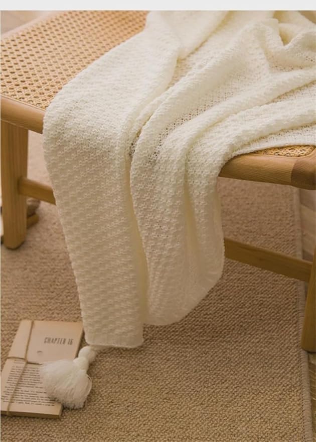 Chunky Cable Knitted Throw Blanket for Couch, Sofa and Bed, 43.3X60IN Lightweight Rustic Decorative Cozy Farmhouse Throw Blankets for Women and Man (White)