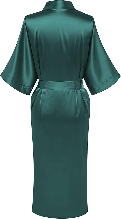 Womens Long Silky Robe Satin Kimono Robes Silk Bathrobe for Wedding Party Full Length Dressing Gown