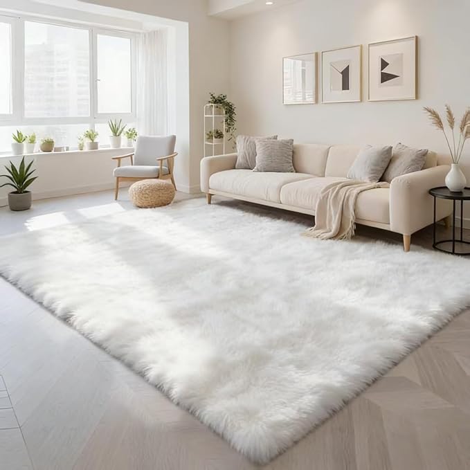 8x10 Area Rug Fluffy Shaggy Ultra Soft Faux Fur Non-Slip Machine Washable Carpet for Bedroom, Living Room, Nursery & Dorm Cozy Home Decor