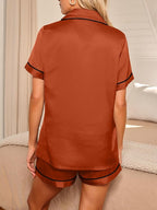 LILLUSORY Silk Satin Pajama Set for Women 2 Piece Lounge Pjs Winter Matching Summer Sleepwear Button Down Shirt Shorts