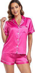 Serenedelicacy Women's Satin Pajama Set 2-Piece Sleepwear Loungewear Button Down Short Sleeve Silky PJ Set