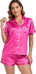 Serenedelicacy Women's Satin Pajama Set 2-Piece Sleepwear Loungewear Button Down Short Sleeve Silky PJ Set