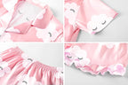 Umeyda Girls & Women Satin Pajamas Set Button Down 2 Piece Silk Pjs Shorts Set Ruffle Sleepwear, 5 Years-Women L