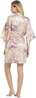 Women's Satin Robes Floral Bridesmaid Robes Short Silk Kimonos Sleepwear