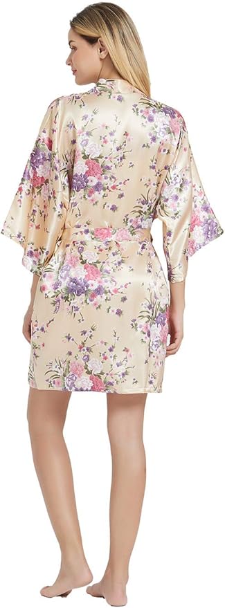 Women's Satin Robes Floral Bridesmaid Robes Short Silk Kimonos Sleepwear