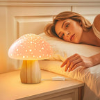 BOHON Mushroom Lamp, Ceramic Bedside Table Lamp for Bedroom Nightstand, Vintage Cute Night Light, Small Lamp for Living Room Kids Desk Home Decor Girls, LED Bulb Included, Pink