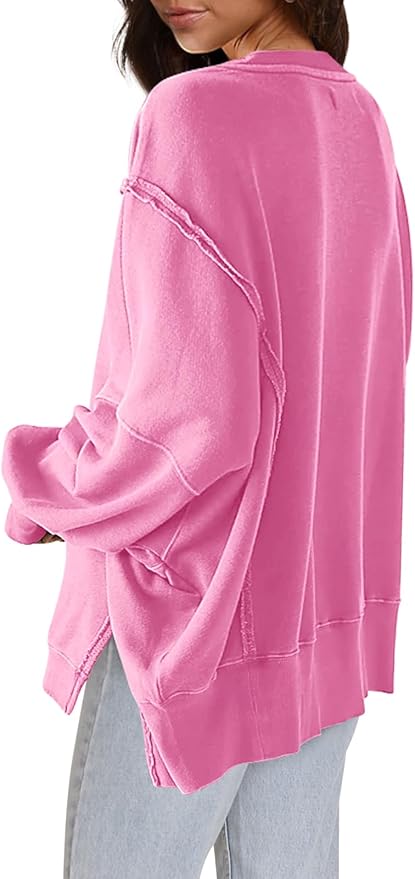 Nirovien Womens Oversized Crewneck Sweatshirt Side Slit Long Sleeve Pullover Slouchy Fit Tops