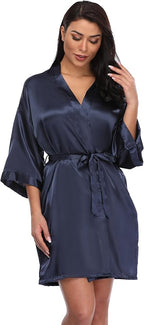 Women's Short Silky Robes Womens Satin Bathrobe Bride Bridesmaid Wedding Party Sleepwear Loungewear