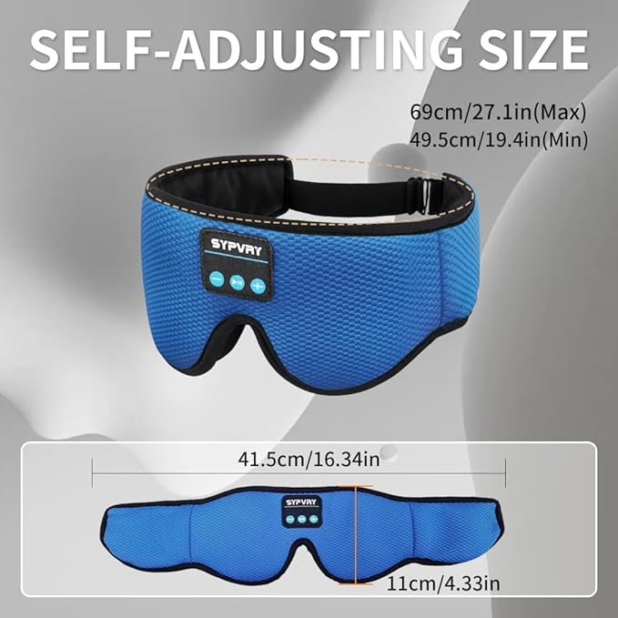 Bluetooth Sleep Mask Wireless Headphones 3D Bluetooth Eye Mask for Side Sleepers SYPVRY Blackout Eye Mask with Headphones Speaker for Airplane,Travel, Haze Blue