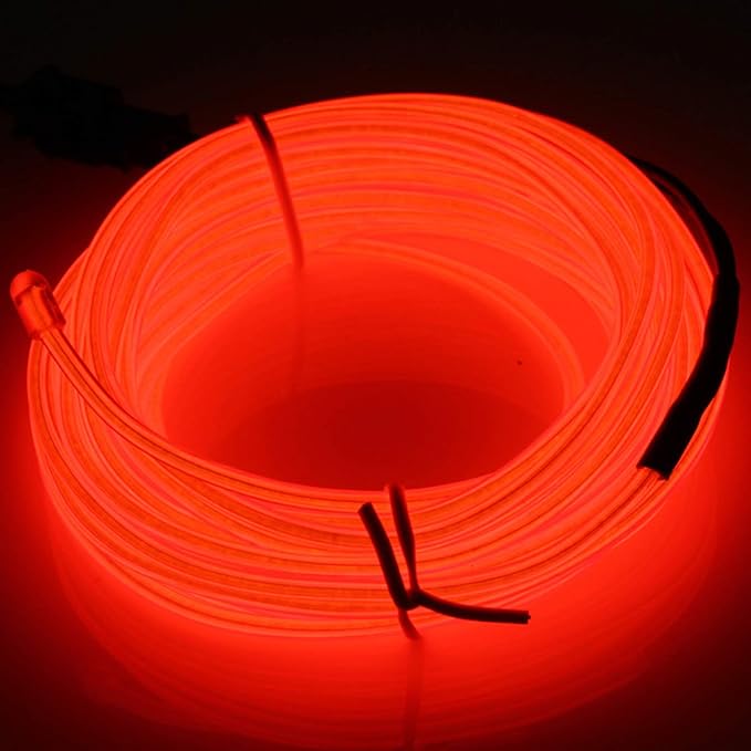 JIGUOOR EL Wire Battery Pack 9.8ft / 3m Bright Neon Light Strip 360° Illumination Neon Tube Rope Lights for DIY, Festival, Party Decoration, Pub, Halloween, Chrismas (9.8ft / 3m, Red)