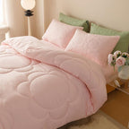 CLOTHKNOW Pink Queen Comforter Set 3Pcs Daisy Puff Bedding Comforter Sets Soft Floral Queen Comforter Pink Comforter with 2 x Pillow Cases