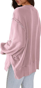 Nirovien Womens Oversized Crewneck Sweatshirt Side Slit Long Sleeve Pullover Slouchy Fit Tops