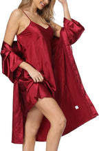 Women's Satin Robe Sets 2 Piece Nightgown Silk Pajama Sexy Floral Lingerie Lace Cami Sleepwear Night Robes