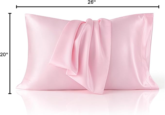 Bedsure Satin Pillowcase 2 Pack Similar to Silk Pillow Cases Standard Size, Pink Pillow Case Covers with Envelope Closure, Home Decor Valentine Gifts for Women Girls,20x26 Inches, 2pcs