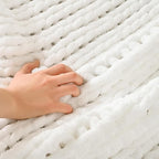 Esterra 100% Hand Knitted Chenille Throw Blanket, 50"x60", White, Polyester, Chunky Knit, Throw Blanket, 50x60 Inches