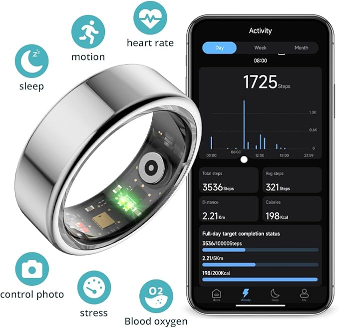 COLMI R02 smart Ring, a smart Ring for Women and Men, with a Charging case, Supports Heart Rate, Blood Oxygen, Sleep Health Monitoring, and Sports Tracking Ring, No Subscription Fee. (Silver, 9#)