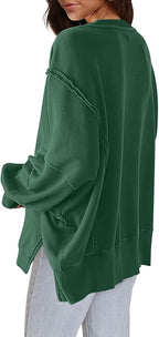 Nirovien Womens Oversized Crewneck Sweatshirt Side Slit Long Sleeve Pullover Slouchy Fit Tops
