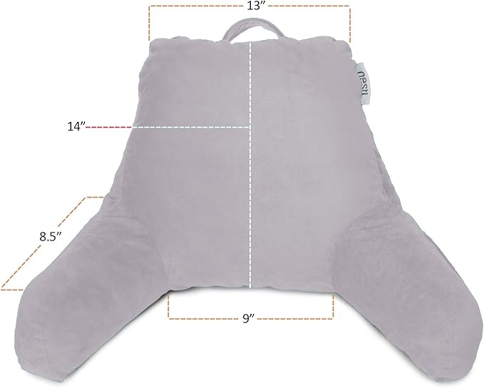 Clara Clark Reading Pillow for Kids & Teens with Shredded Memory Foam, Backrest Pillows for Reading, Watching, and Gaming, Use on Couch, Bed, or Floor, Adjustable Support, Washable Cover Grey Lavender