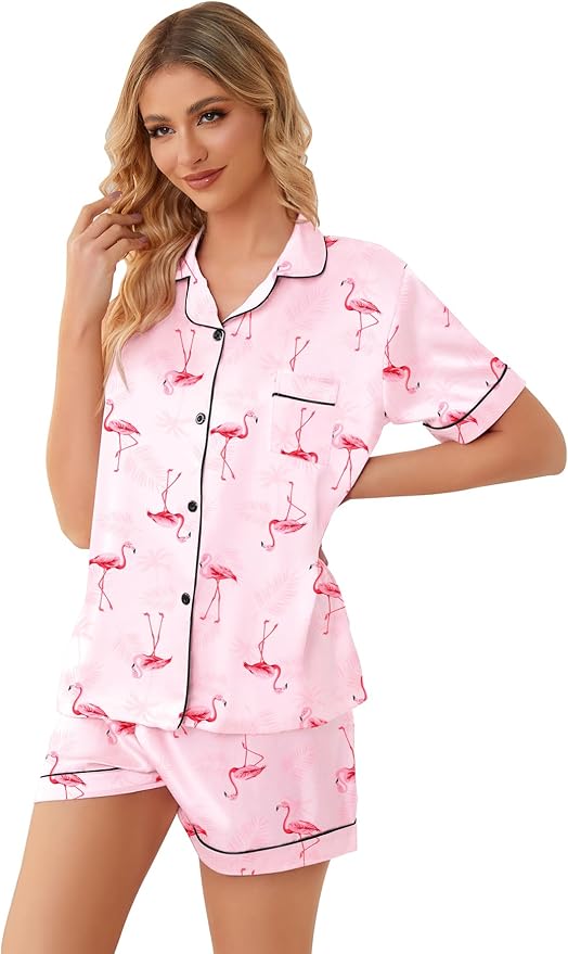 Girls & Womens Satin Pajamas Set, Silk Button-Down Sleepwear 2 Piece Nightwear, 3 Years - Women XXL