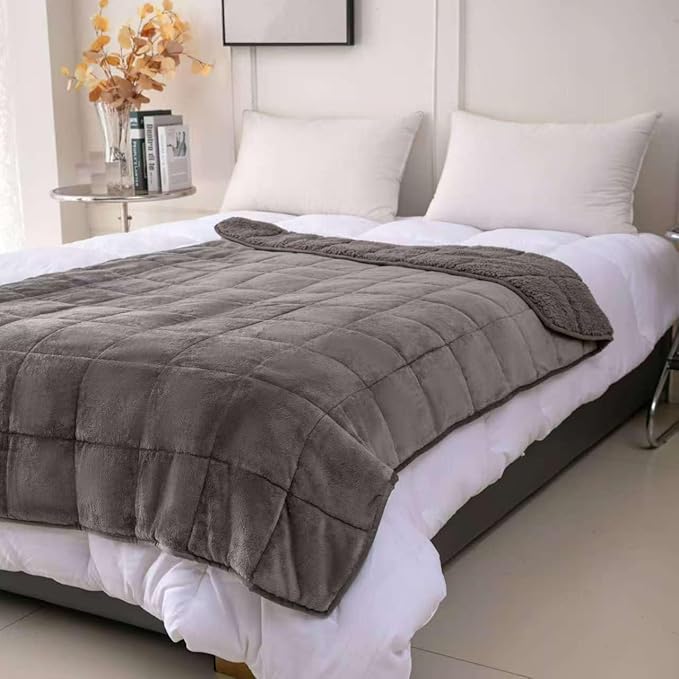 Sherpa 15lb Weighted Blanket for Adult, Both Sides Reversible Velvet Soft Plush Weighted Heavy Blanket for All Season Grey 60in*80in