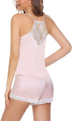 Ekouaer Satin Pajamas Women Lace Sleepwear Lingerie Cami Shorts Set Nightwear XS-XXL