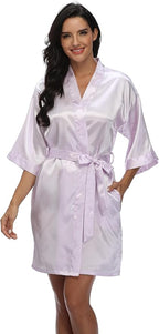 Women's Satin Kimono Robe Wedding Getting Ready Silky Bathrobe Short Bridesmaid Dressing Gown
