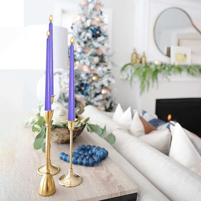 12-Pack Soft Lavender Purple Taper Candles, 10 Inch Unscented Dripless Candlesticks, Long-Lasting Burn Time of 6-7 Hours, Perfect for Home Décor, Weddings, and Events