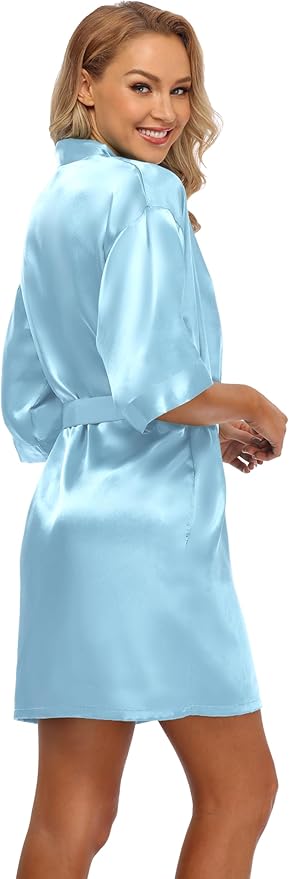 Robe for Women Silky Lightweight Satin Kimono Bride Bridesmaids Wedding Party Robes Dressing Gown Summer Loungewear