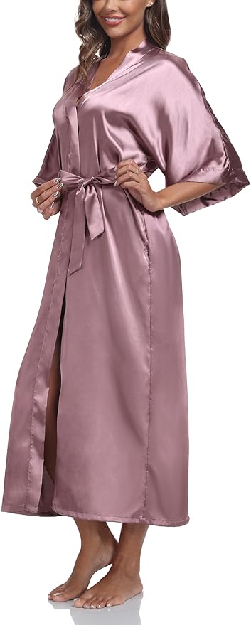 Women's Silk Robes Soft Long Satin Kimono Bathrobe Bride Bridesmaid Wedding Party Robes Sexy Sleepwear with Pockets
