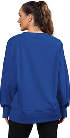 Nirovien Womens Oversized Crewneck Sweatshirt Side Slit Long Sleeve Pullover Slouchy Fit Tops