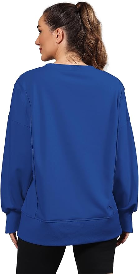 Nirovien Womens Oversized Crewneck Sweatshirt Side Slit Long Sleeve Pullover Slouchy Fit Tops