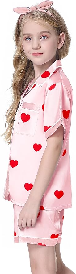Girls & Womens Satin Pajamas Set, Silk Button-Down Sleepwear 2 Piece Nightwear, 3 Years - Women XXL