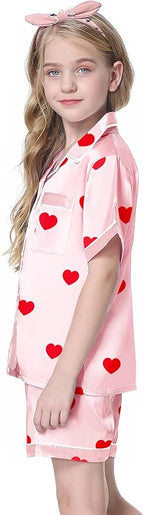 Girls & Womens Satin Pajamas Set, Silk Button-Down Sleepwear 2 Piece Nightwear, 3 Years - Women XXL