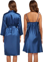BestWendding Women's Silk Robe Set 2 Pieces Pajamas Sets Sexy Soft Satin Robe with V Neck Camisole Lingerie Nightgown