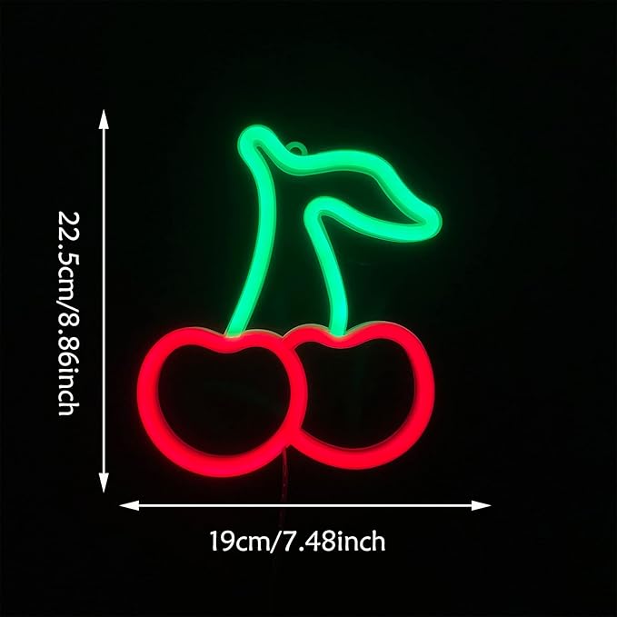 ENUOLI Cherry Light Neon Signs,Fruit Decorative Art Cherry Neon Lights for Wall Decor LED Signs for Bedroom,USB or Battery LED Light Up Signs for Christmas,Birthday,Wedding Party,Kids Room,Home Decor(Cherry)