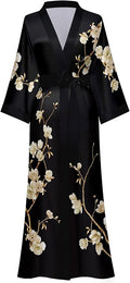 Kihnop Women's Floral Long Kimono Robe Long Satin Robe Long Silk Robe Ladies Kimonos Silky Bathrobe Cover Up, One Size