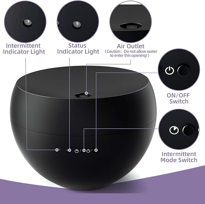 Essential Oil Diffuser, Small Ultrasonic Aromatherapy Diffuser with Auto-Off Function, Cool Mist Humidifier with 2 Modes, Fragrance Aroma Diffuser for Bedroom, Home Scent Diffuser 100ml (Black)