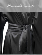 BATHGOWN Women's Satin Robe Black Silk Kimono Bride Robe for Wedding Day Lightweight Long Lace Loungewear Sleepwear