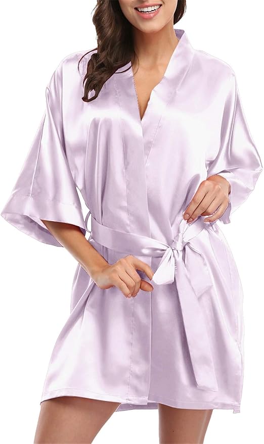Giova Women's Satin Robe Bride & Bridesmaid Wedding Party Bathrobe Short Kimono Gown