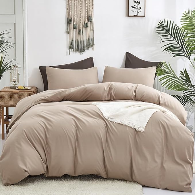 CLOTHKNOW Khaki King Size Comforter Set 3Pcs Coffee Beige Bedding Comforter Sets Soft Tan Comforter King with 2 x Pillow Cases