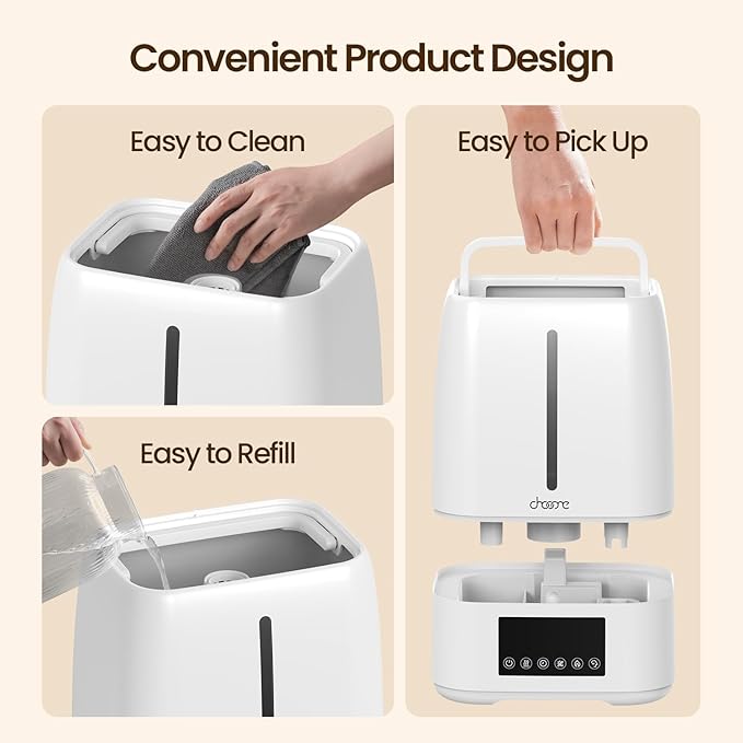 6L Top Fill Ultrasonic Humidifier - Cool and Warm Mist for Bedroom, Baby, Large Rooms & Plants, Smart Humidity Control, Aroma Diffuser, Night Light, 12H Timer, Quiet