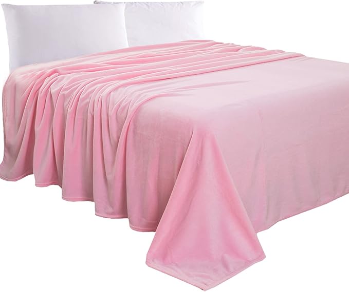 Elegant Comfort Luxury Velvety Feel Blanket, All-Season Lightweight Blanket, Ultra Plush, Soft, Cozy-Fuzzy Flannel Fleece for Couch, Sofa, Bed, Travel, Solid Design, Twin/Twin XL, Light Pink