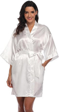 Women's Satin Kimono Robe Wedding Getting Ready Silky Bathrobe Short Bridesmaid Dressing Gown