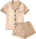 LYANER Women's Silky Satin Pajamas Set Short Sleeve Button Down Shirt With Shorts Pjs Set Sleepwear