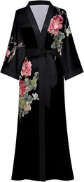 Kihnop Women's Floral Long Kimono Robe Long Satin Robe Long Silk Robe Ladies Kimonos Silky Bathrobe Cover Up, One Size