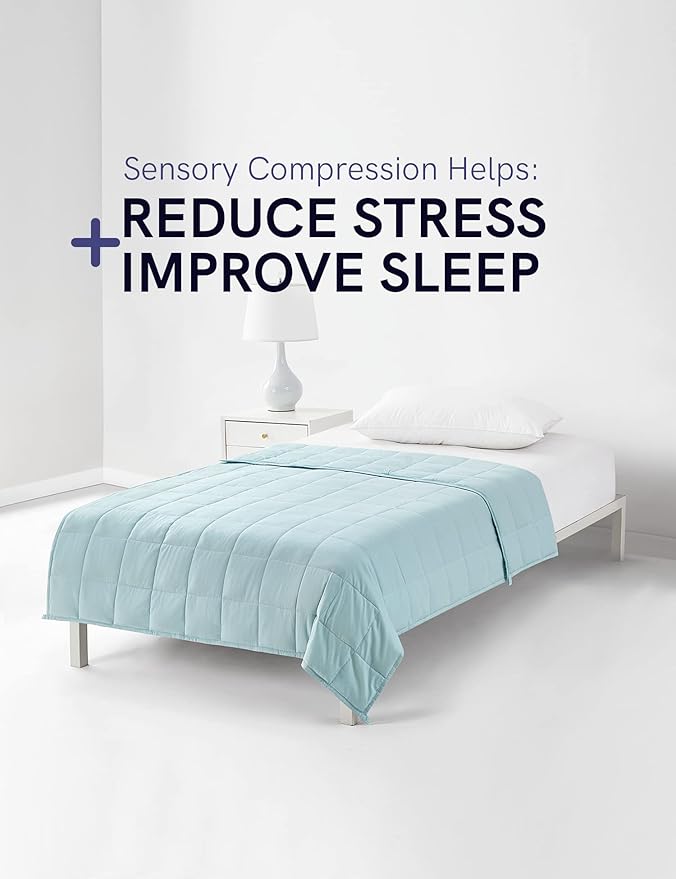 YnM Weighted Blanket,Heavy 100 Percent Oeko-Tex Certified Cotton Material, Bed Blanket for One Person of 140lbs, Ideal for Queen/King Bed (60x80 Inches, 15 Pounds, Light Blue)