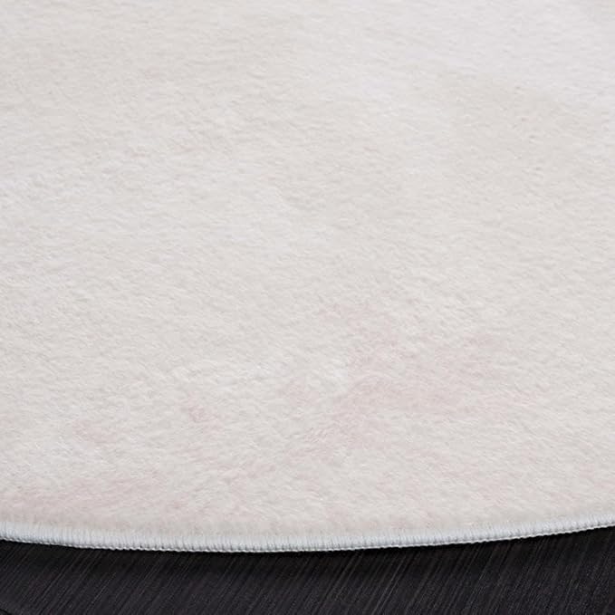 SAFAVIEH Washable Rug Faux Rabbit Fur Shag Collection - 6' Round, Beige, Slip Resistant & Easy Cleaning, Ideal for Living Room, Bedroom, Kids Playroom, Nursery, Dining Space (FRF100B)