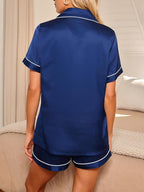 LILLUSORY Silk Satin Pajama Set for Women 2 Piece Lounge Pjs Winter Matching Summer Sleepwear Button Down Shirt Shorts